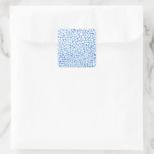 Doodle Blue White Stippen Floral Blossom Waterverf Vierkante Sticker