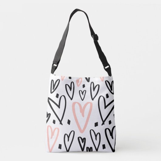 Doodle Blush en Black Hearts Monogram Crossbody Tas (Achterkant)