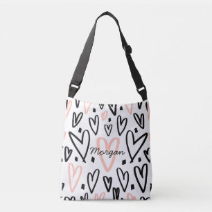 Doodle Blush en Black Hearts Monogram Crossbody Tas