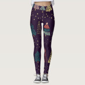 Doodle bomen, sterren, donkerblauw. leggings (Voorkant)