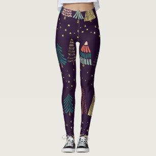Doodle bomen, sterren, donkerblauw. leggings