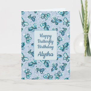 Doodle Bugs Butterflies - blauw - kids verjaardag. Kaart