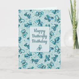 Doodle Bugs Butterflies - turquoise - verjaardag. Kaart