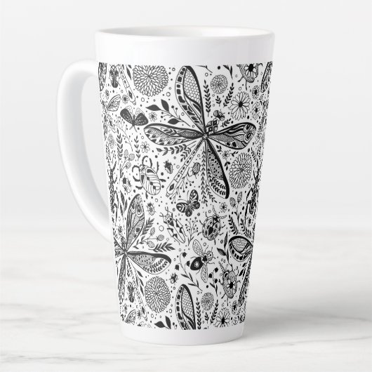 Doodle-bugs in donkerblauw latte mok (Linkerhoek)