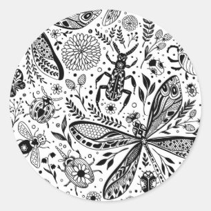 Doodle-bugs in donkerblauw ronde sticker