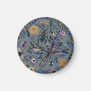 Doodle-bugs op grijs rooster magneet