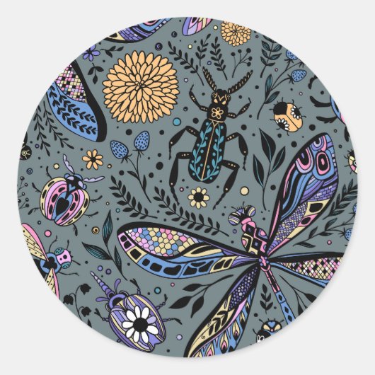 Doodle-bugs op grijs rooster ronde sticker (Voorkant)