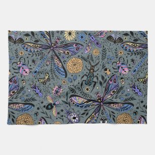 Doodle-bugs op grijs rooster theedoek