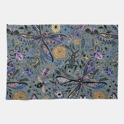 Doodle-bugs op grijs rooster theedoek (Horizontaal)