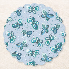 Doodle Bugs Vlinders - blauw - naadloos patroon. Kartonnen Onderzetters