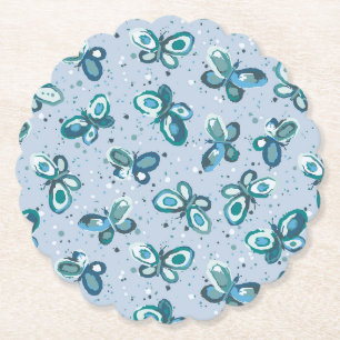 Doodle Bugs Vlinders - blauw - naadloos patroon. Kartonnen Onderzetters