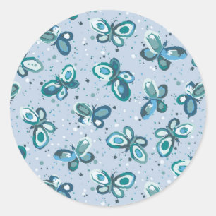 Doodle Bugs Vlinders - blauw - naadloos patroon. Ronde Sticker