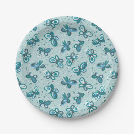 Doodle Bugs Vlinders - turquoise - patroon. Papieren Bordje