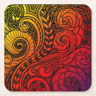 Doodle Burst Paper-Onderzetter Vierkante Kartonnen Onderzetter
