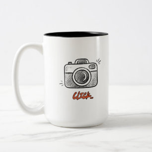 Doodle Camera Klik Typografie Minimaal Tweekleurige Koffiemok