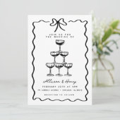 Doodle Champagne Tower Whimsical Bow Wedding Kaart (Staand voorkant)