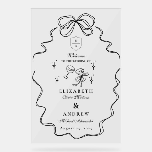 Doodle Champagne Whimsical Bow Mariage (Recto)