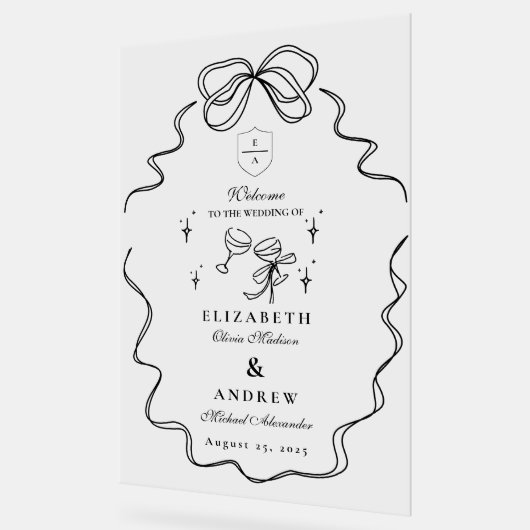 Doodle Champagne Whimsical Bow Mariage (Angle)