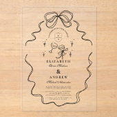 Doodle Champagne Whimsical Bow Wedding Acryl Uitnodigingen (Voorkant)