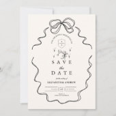Doodle Champagne Whimsical Bow Wedding Save The Date (Voorkant)