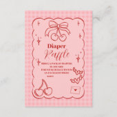 Doodle Cherry Bow Baby shower Diapper Raffle Informatiekaartje (Voorkant)