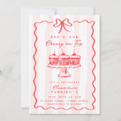 Doodle Cherry Cupcake Pink Bow Verjaardagsfeestje Kaart (Voorkant)