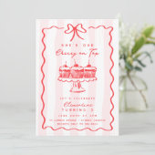 Doodle Cherry Cupcake Pink Bow Verjaardagsfeestje Kaart (Staand voorkant)