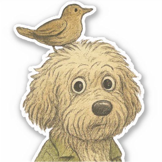 Doodle Chien Avec Autocollant Oiseau (Devant)