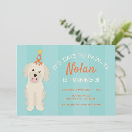 Doodle Chiot Anniversaire Fête Invitation (Debout devant)