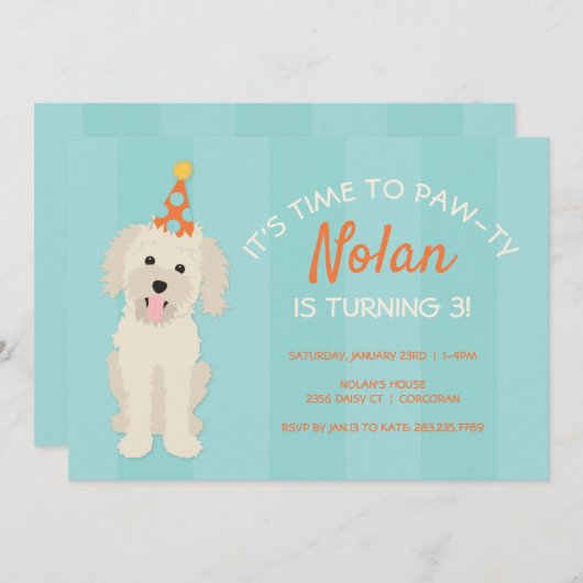 Doodle Chiot Anniversaire Fête Invitation (Devant / Derrière)