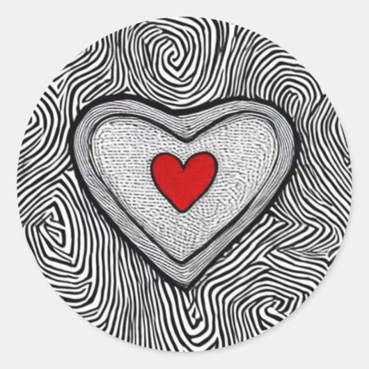 doodle coeur amour rond autocollant mariage (Devant)
