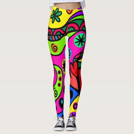 Doodle coloré fort Imprimer Leggings (Devant)