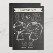 Doodle Couple op Blackboard Save the Date (Voorkant / Achterkant)