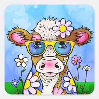 Doodle Cow Portrait Vierkante Sticker