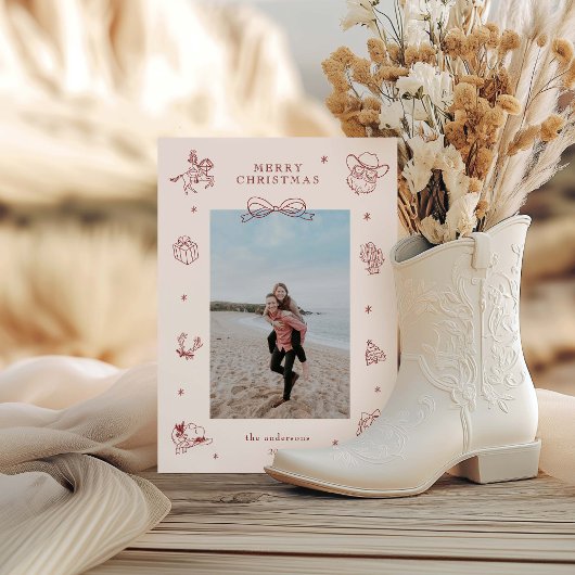 Doodle Cowboy Kerstfoto Vakantie Kaart