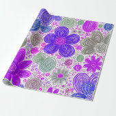 Doodle Daisy Pattern Cadeaupapier (Uitgerold)