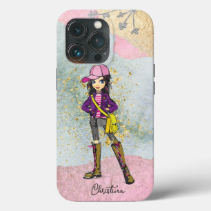 Doodle Dark Hair Fashionable Girl Name iPhone 13 Pro Hoesje