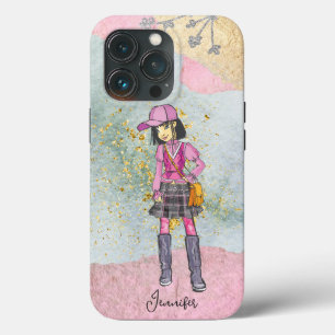 Doodle Dark Hair Fashionable Girl Name iPhone 13 Pro Hoesje
