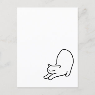 Doodle de chat étiré sur carte postale bleue