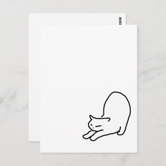 Doodle de chat sur carte postale bleue (Devant / Derrière)