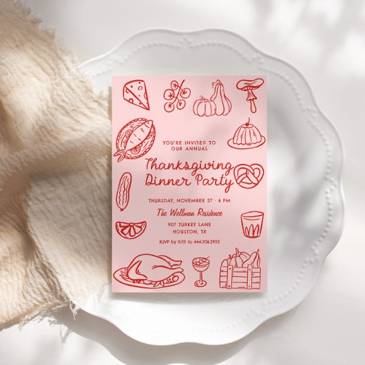 Doodle de griffes rose main Invitation de Thanksgi