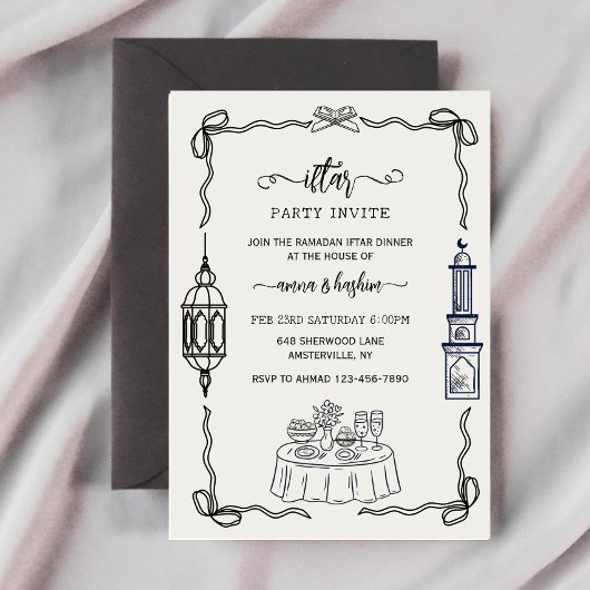 Doodle de nœud papillon de Ramadan invitations po