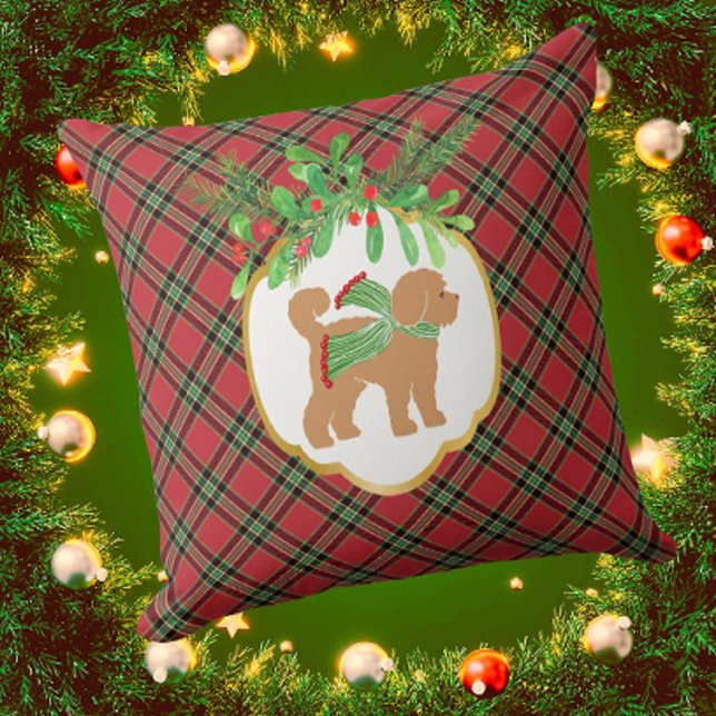 Doodle Dog Red Christmas Plaid Holiday Kussen (Too cute! )