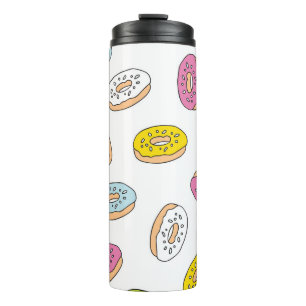 Doodle donuts patroon, naadloos ontwerp. thermosbeker