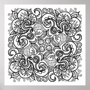 Doodle Drawing You Colour Line Art Mooi Poster