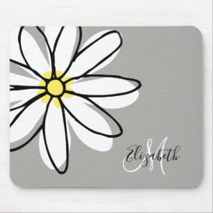Doodle Drawn Daisy White Monogram Cute Muismat