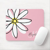Doodle Drawn Daisy White Pink Monogram Cute Muismat (Met muis)
