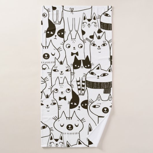 Doodle drôles chats sans couture motif. (Serviette de bain)