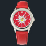 Doodle Edelweiss enfant fleur rouge montre débutan<br><div class="desc">Une jolie montre rouge pour les enfants qui apprennent à lire l'heure. Celui-ci a une fleur d'edelweiss doodle. © ArianeC Illustrations-Tous droits réservés</div>