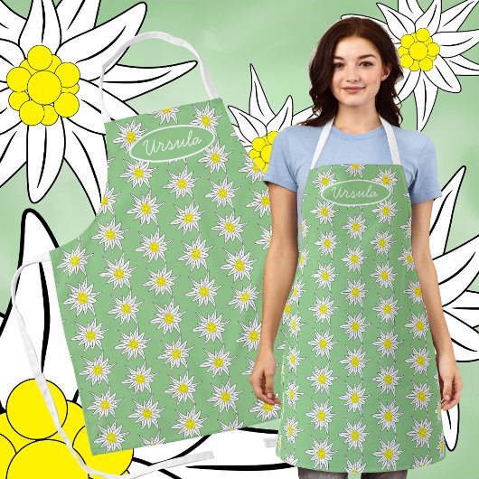 Doodle Edelweiss Fleur Imprimer Vert clair tablier